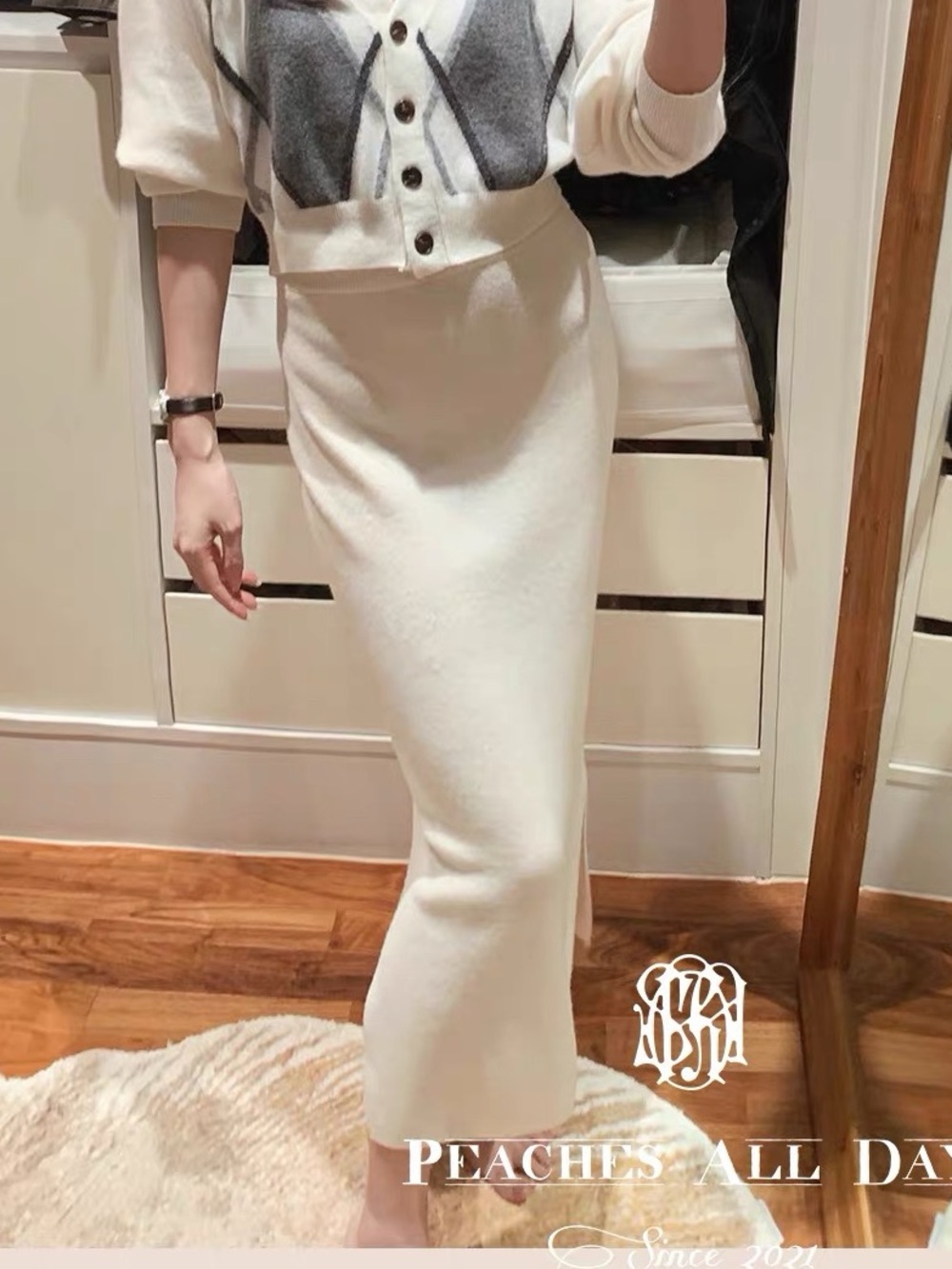 Cream Knit Midi Skirt - Women's Cream Skirt